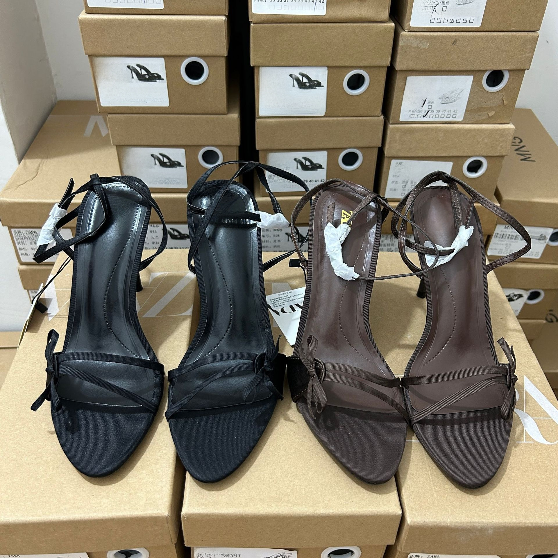 JHC-HB-266 | Metal Buckle Bow Detail Open-Toe Stiletto Heel Dress Sandal - Fujian Jinhongchang Sports Goods Co., Ltd.
