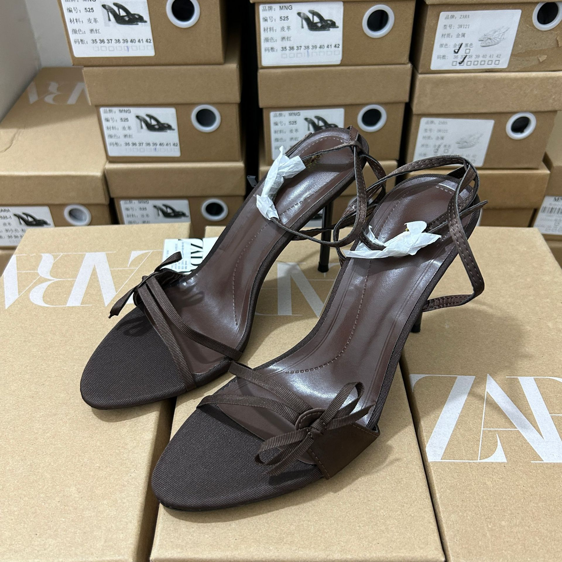 JHC-HB-266 | Metal Buckle Bow Detail Open-Toe Stiletto Heel Dress Sandal angle 2
