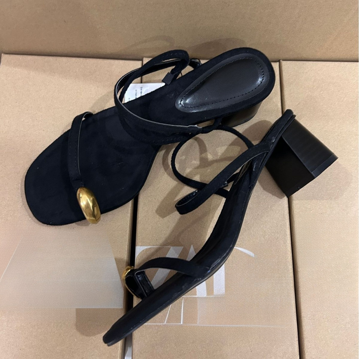 JHC-HB-261 | Metal Buckle Minimalist Strap Toe-Post Block Heel Dress Sandal angle 3
