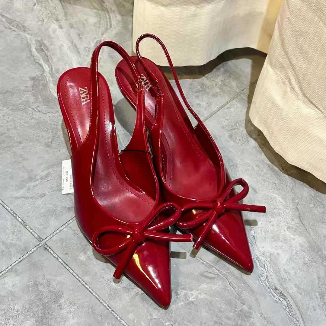 JHC-HB-192 | Patent Gloss Bow Detail Pointed-Toe Stiletto Heel Dress Sandal - Fujian Jinhongchang Sports Goods Co., Ltd.