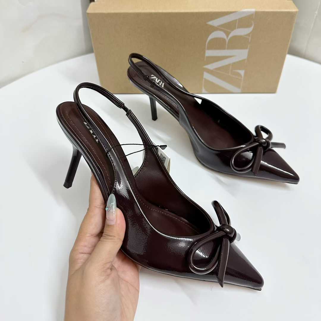 JHC-HB-192 | Patent Gloss Bow Detail Pointed-Toe Stiletto Heel Dress Sandal angle 3