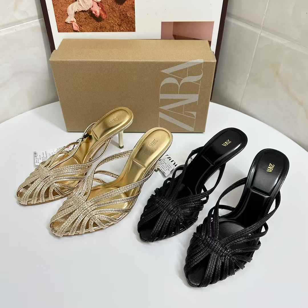 JHC-HB-022 | Woven Cutout Slingback Pointed-Toe High-Heel Mule Slide - Fujian Jinhongchang Sports Goods Co., Ltd.