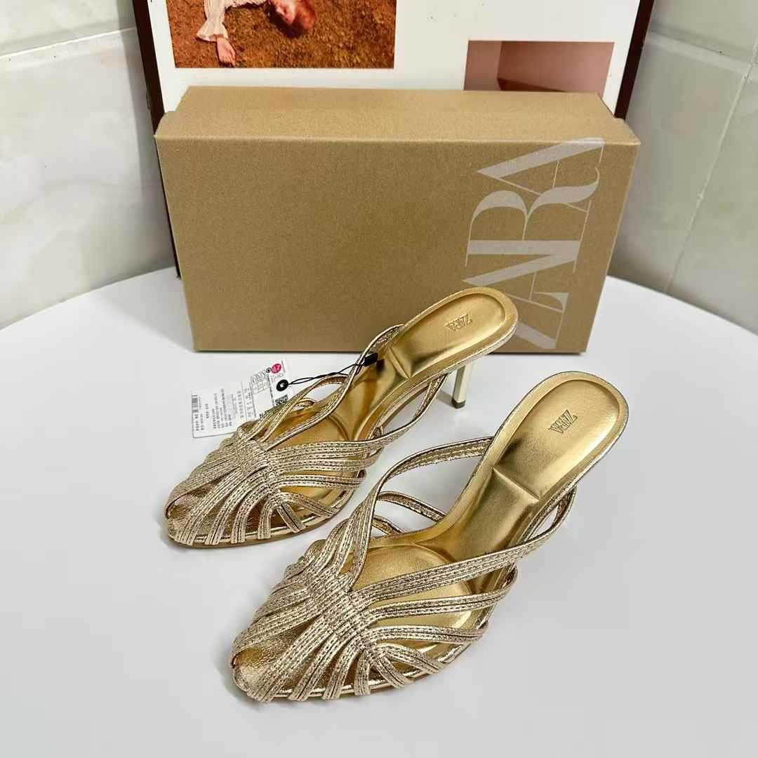 JHC-HB-022 | Woven Cutout Slingback Pointed-Toe High-Heel Mule Slide angle 2