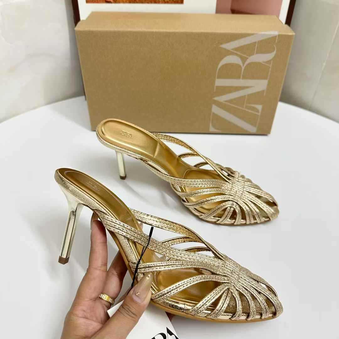 JHC-HB-022 | Woven Cutout Slingback Pointed-Toe High-Heel Mule Slide angle 3