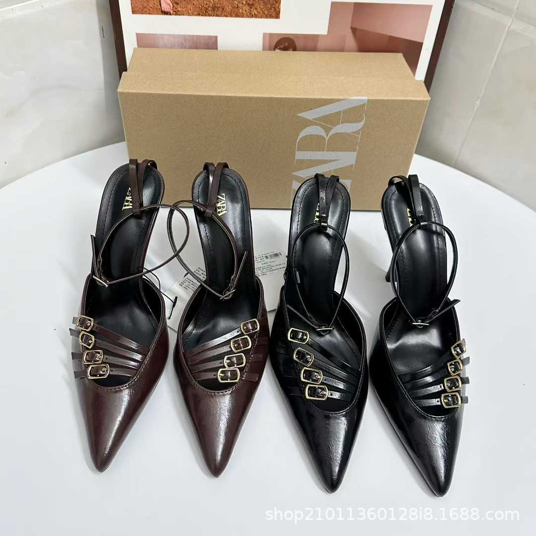 JHC-HB-222 | Metal Buckle Slingback Pointed-Toe Stiletto Heel Mule Slide - Fujian Jinhongchang Sports Goods Co., Ltd.