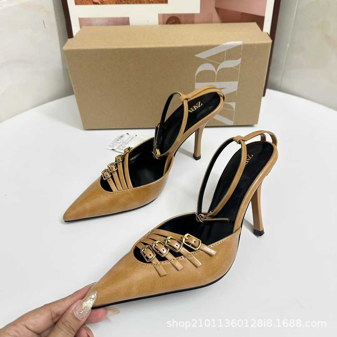 JHC-HB-222 | Metal Buckle Slingback Pointed-Toe Stiletto Heel Mule Slide angle 2