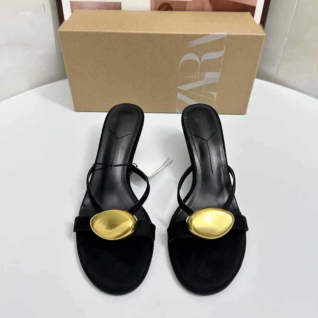 JHC-HB-042 | Metal Buckle Minimalist Strap Round-Toe High-Heel Heeled Slide - Fujian Jinhongchang Sports Goods Co., Ltd.