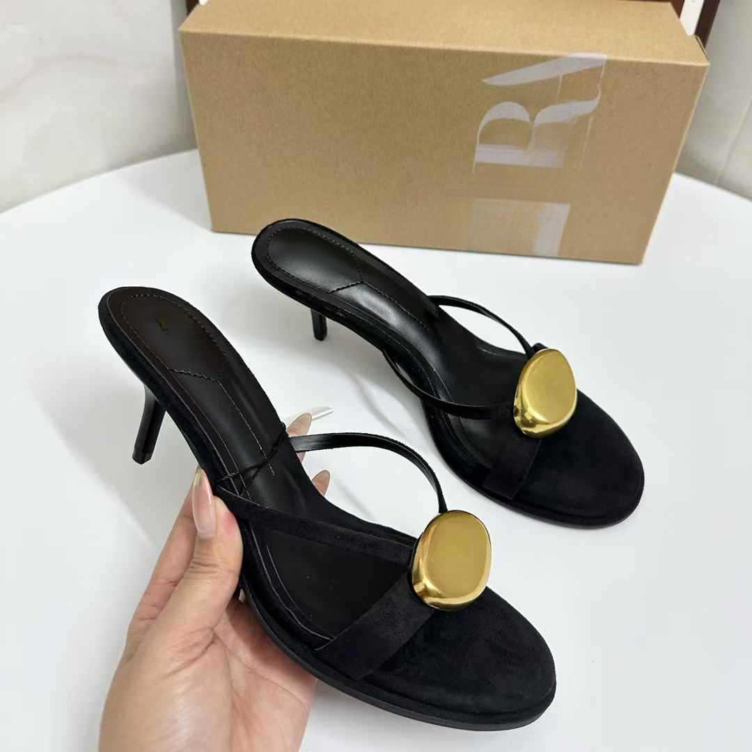 JHC-HB-042 | Metal Buckle Minimalist Strap Round-Toe High-Heel Heeled Slide angle 3