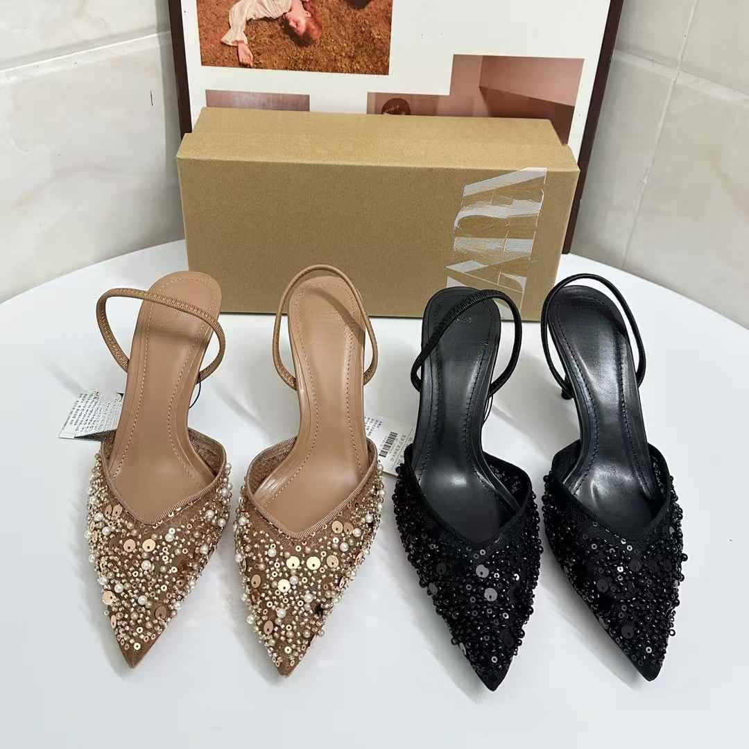 JHC-HB-005 | Rhinestone Embellished Breathable Mesh Pointed-Toe Stiletto Heel Dress Sandal - Fujian Jinhongchang Sports Goods Co., Ltd.