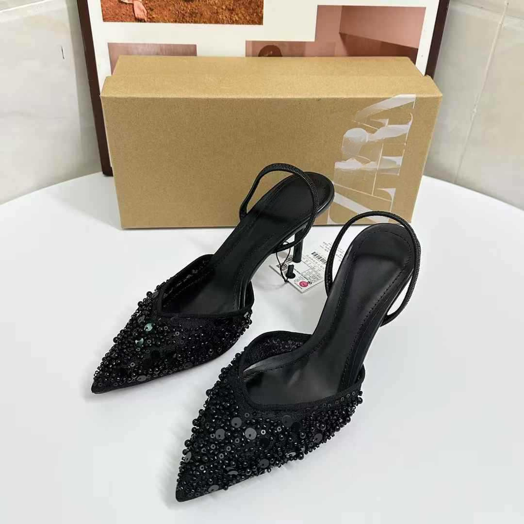 JHC-HB-005 | Rhinestone Embellished Breathable Mesh Pointed-Toe Stiletto Heel Dress Sandal angle 3