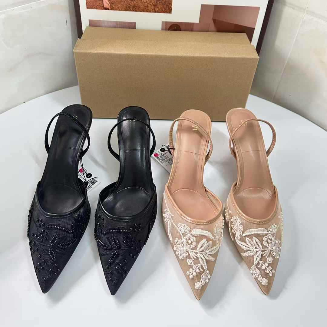 JHC-HB-024 | Embroidered Breathable Mesh Pointed-Toe Stiletto Heel Mule Slide angle 2