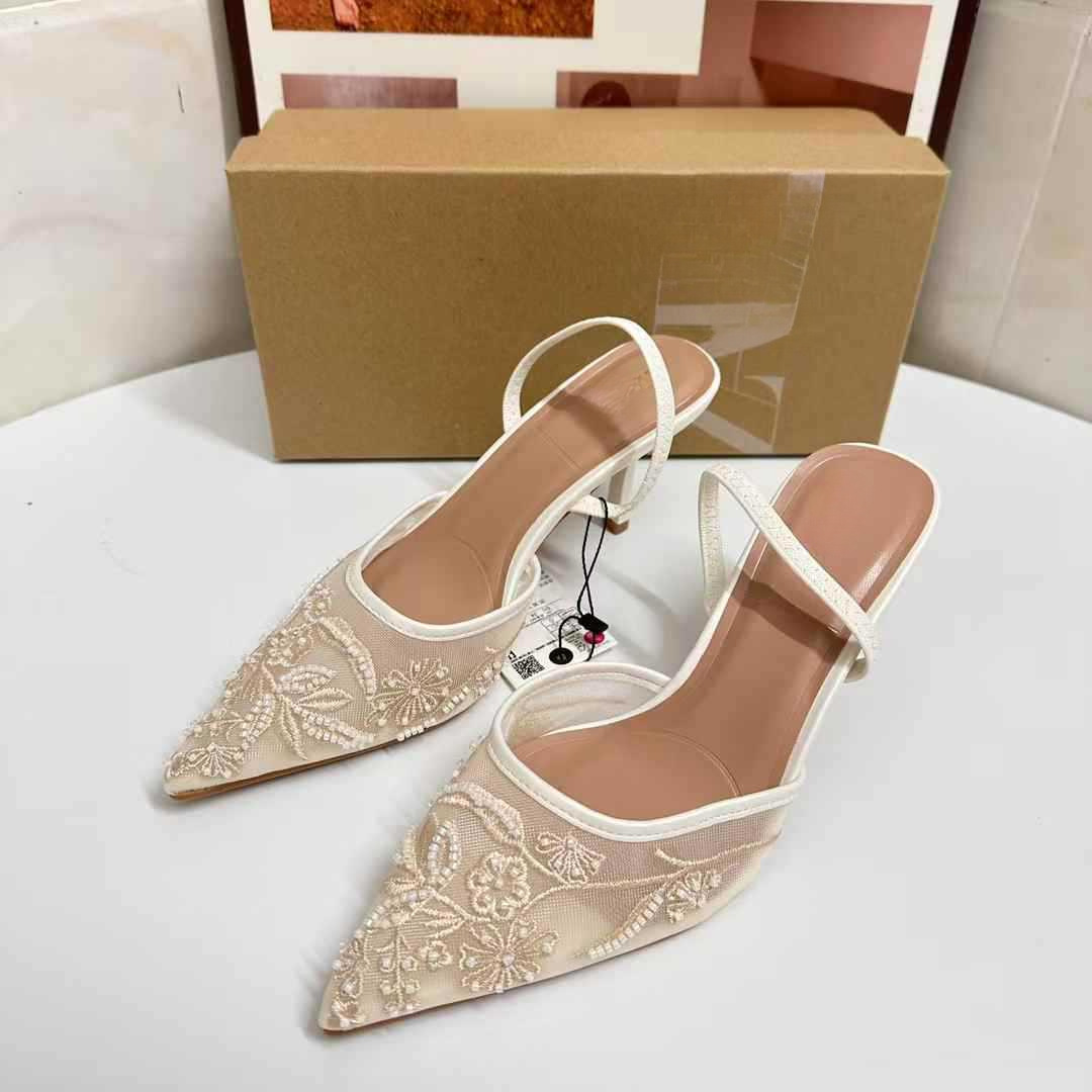 JHC-HB-069 | Embroidered Breathable Mesh Pointed-Toe Stiletto Heel Mule Slide angle 2