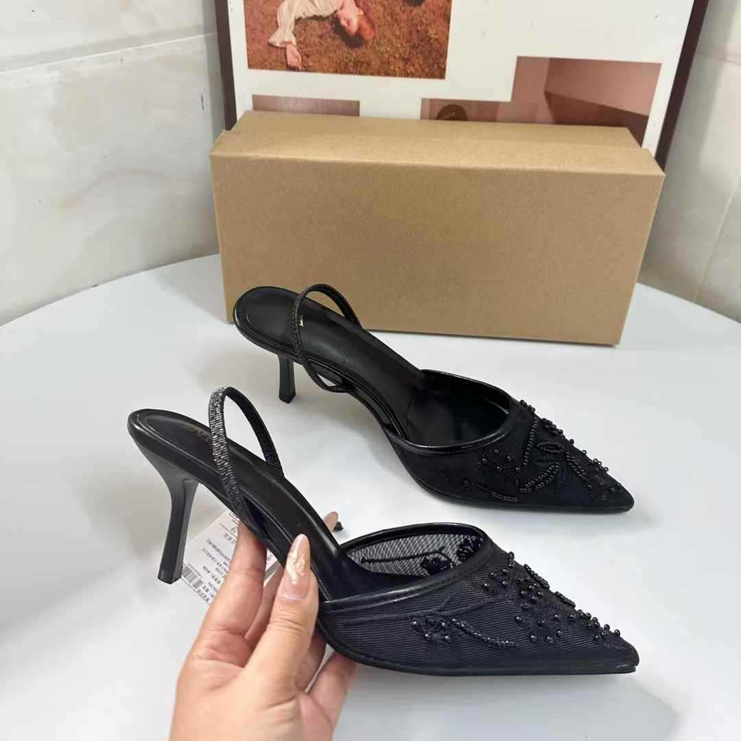 JHC-HB-069 | Embroidered Breathable Mesh Pointed-Toe Stiletto Heel Mule Slide angle 3