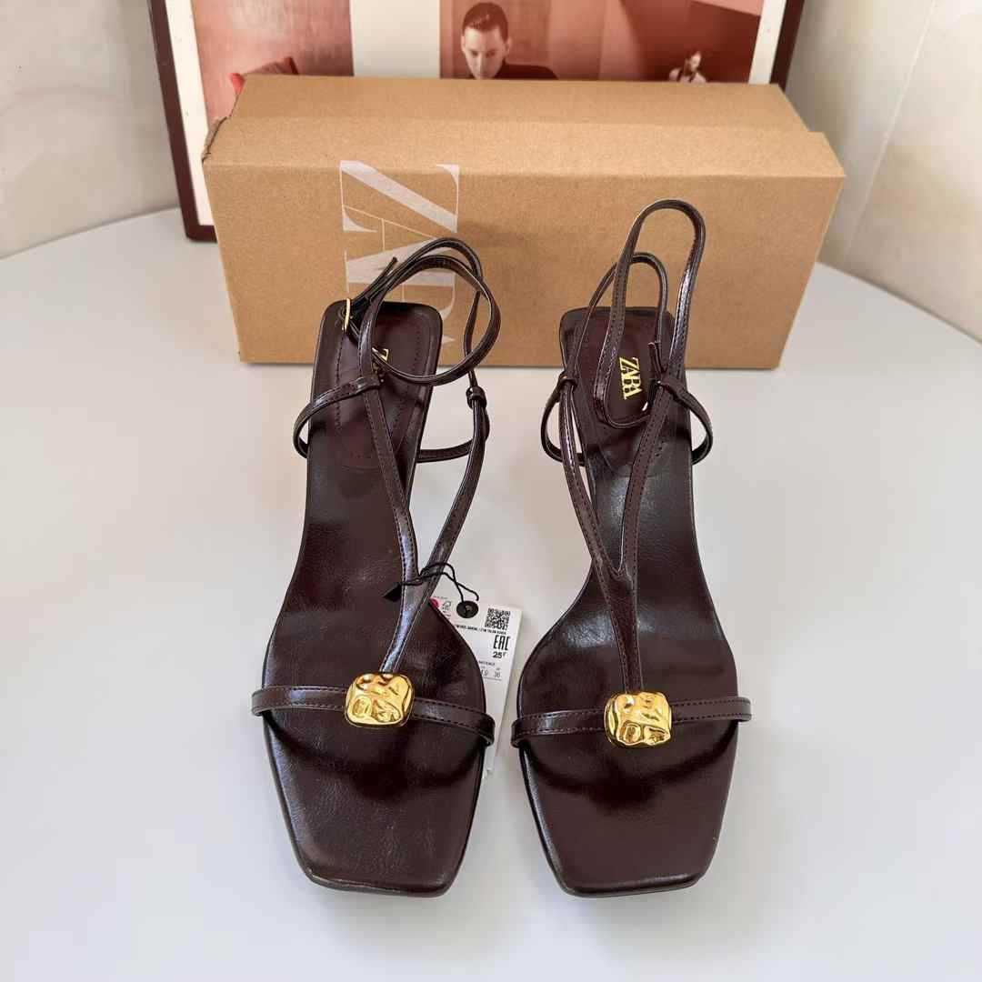 JHC-HB-167 | Metal Buckle Square-Toe Stiletto Heel Dress Sandal - Fujian Jinhongchang Sports Goods Co., Ltd.