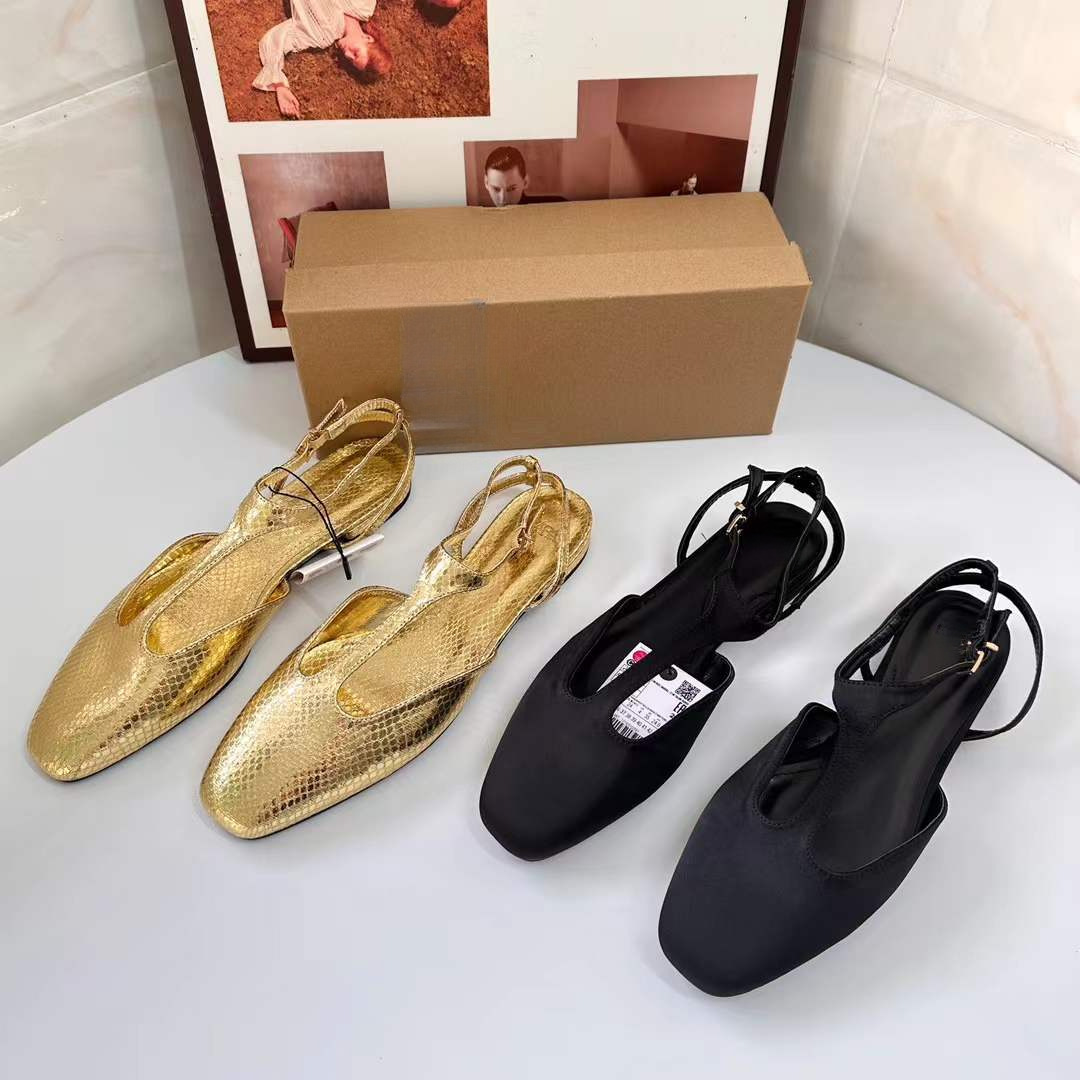 JHC-HB-234 | Metal Buckle Metallic Gold Closed-Toe Flat Mary Jane Flat angle 2